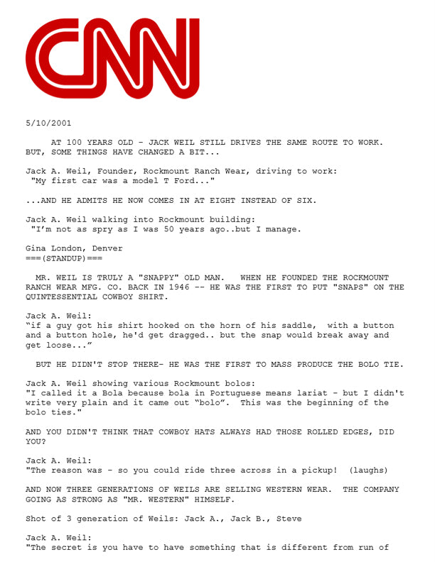 CNN - Gina London Interviews Jack A Weil