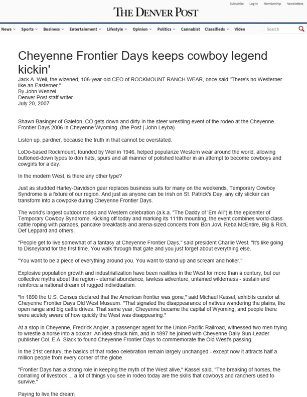 The Denver Post - Cheyenne Frontier Days Keeps Cowboy Legend Kickin'
