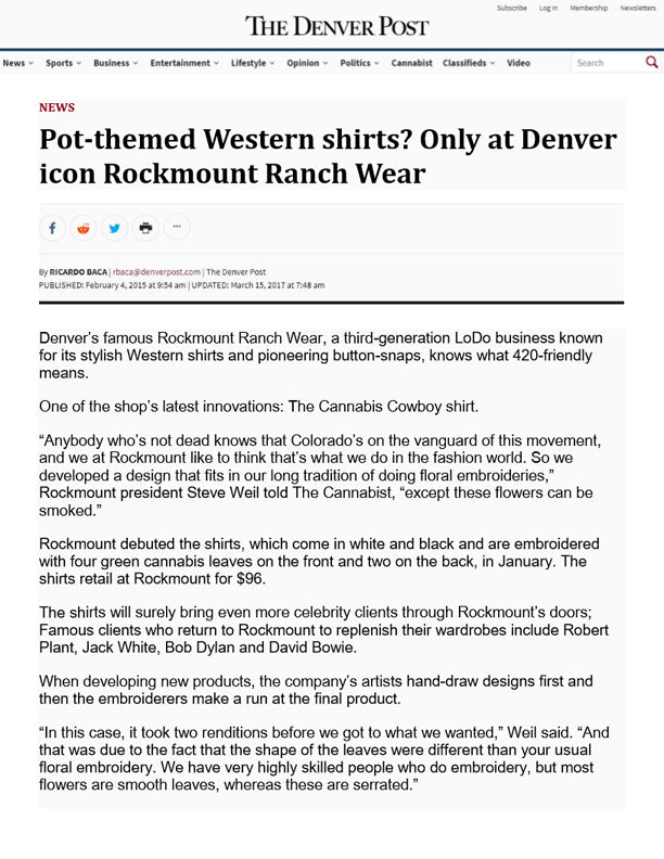 The Denver Post - Pot-Themed Western Shirts? Only at Denver Icon Rockmount Ranch Wear