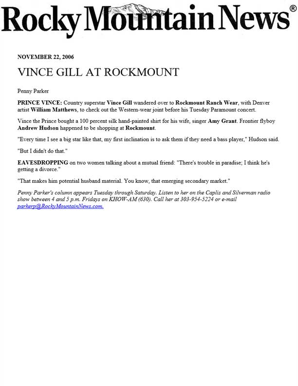 Rocky Mountain News Vince Gill at Rockmount