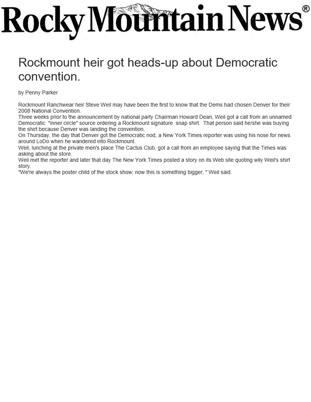 Rocky Mountain News - Rockmount Heir Got Heads-Up About Democratic Convention