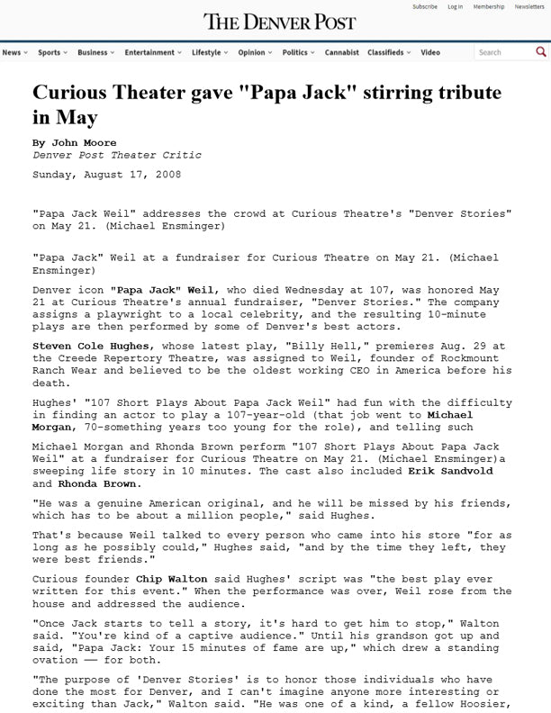 The Denver Post - Curious Theater Gave "Papa Jack" Stirring Tribute in May