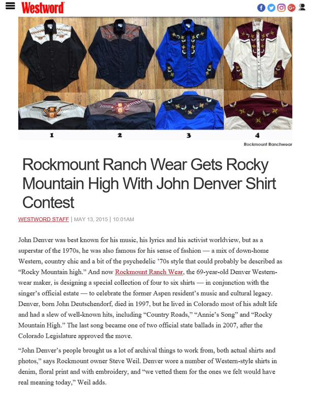 Westword - Rockmount Ranch Wear Gets Rocky Mountain High with John Denver Shirt Contest