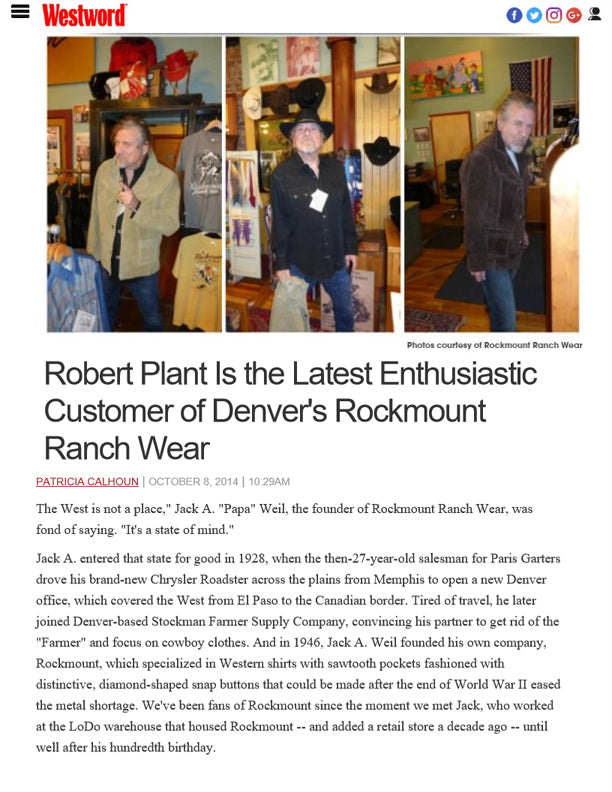 Westword - Robert Plant is the Latest Enthusiastic Customer of Denver's Rockmount Ranch Wear