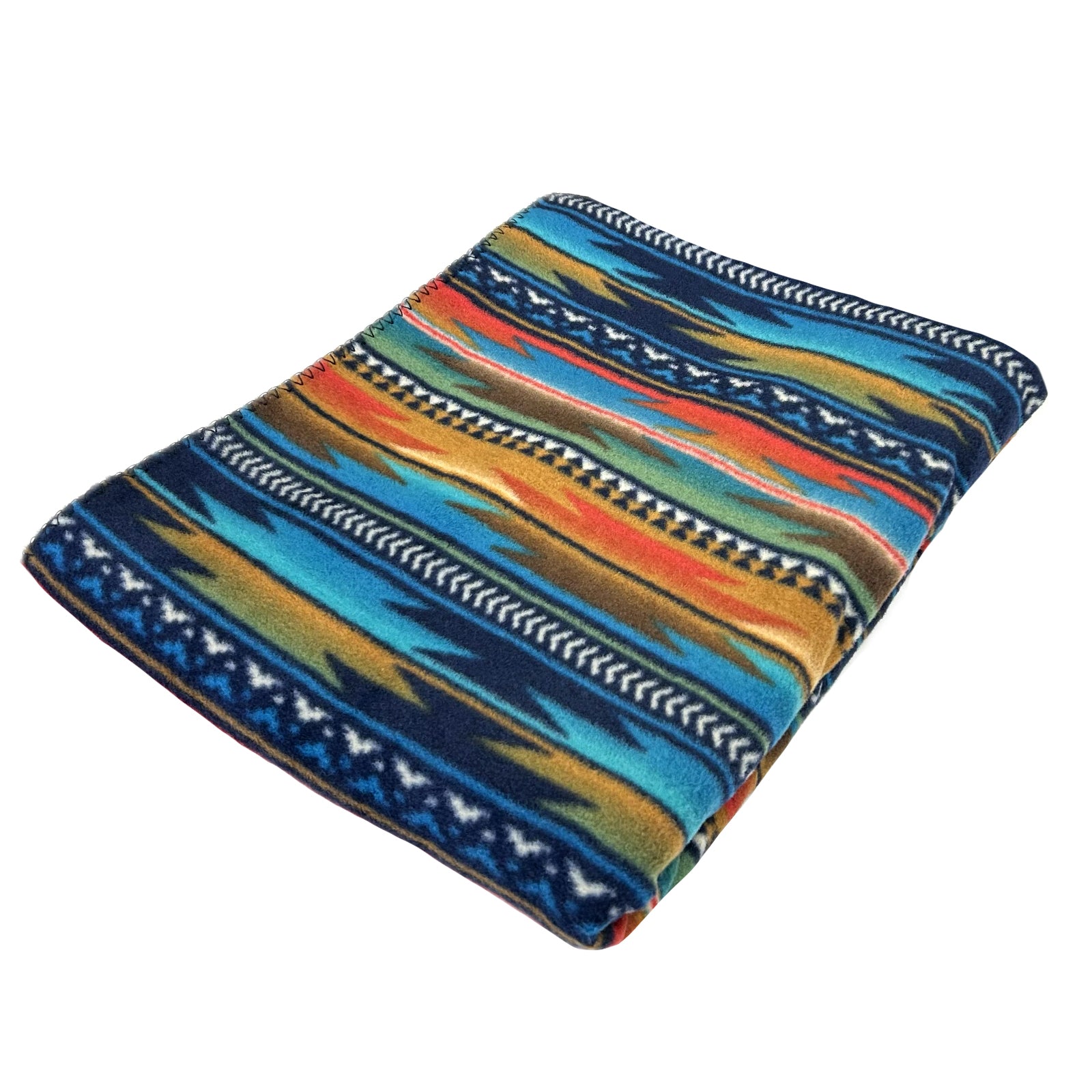 Native Serape Pattern Fleece Western Blanket in Multi-Color Turquoise
