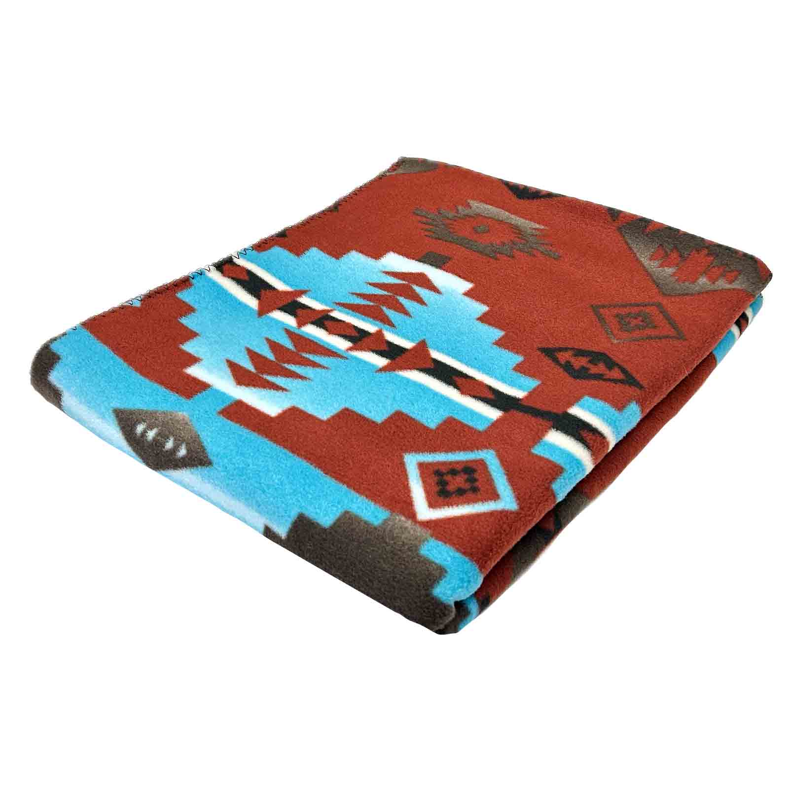Native Pattern Fleece Western Blanket in Rust & Turquoise