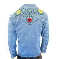 Unisex Vintage Western Denim Bolero Jacket with Floral Embroidery