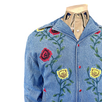 Unisex Vintage Western Denim Bolero Jacket with Floral Embroidery