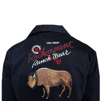 Men's Vintage Black Suede Cloth Western Bolero Jacket with Bison Embroidery