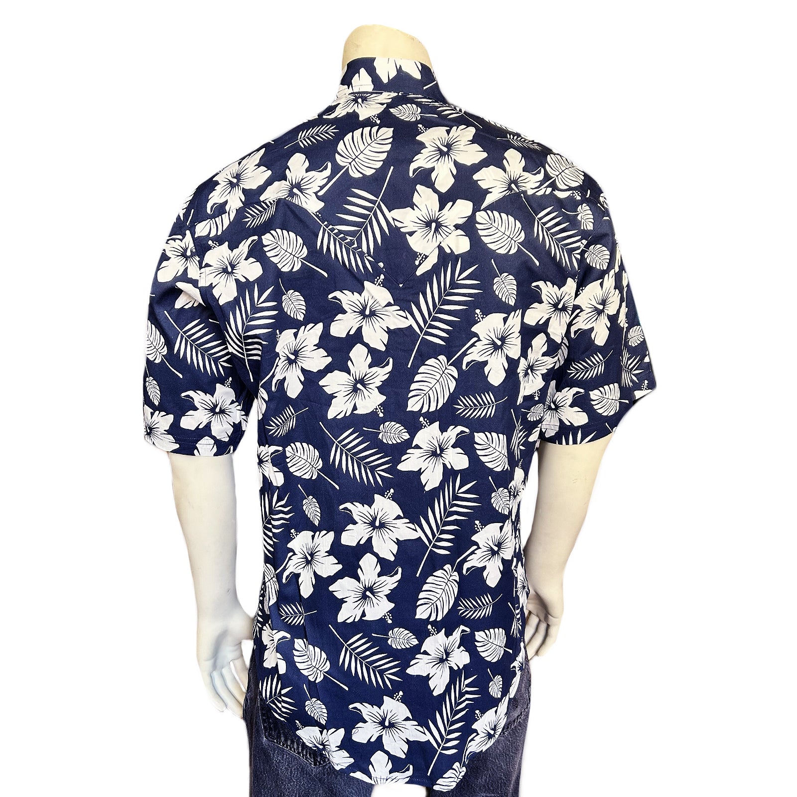 Men's Short Sleeve Denim Floral Print Western Shirt