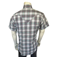 Men's Short Sleeve Shadow Plaid Dobby Lurex Western Shirt in Grey