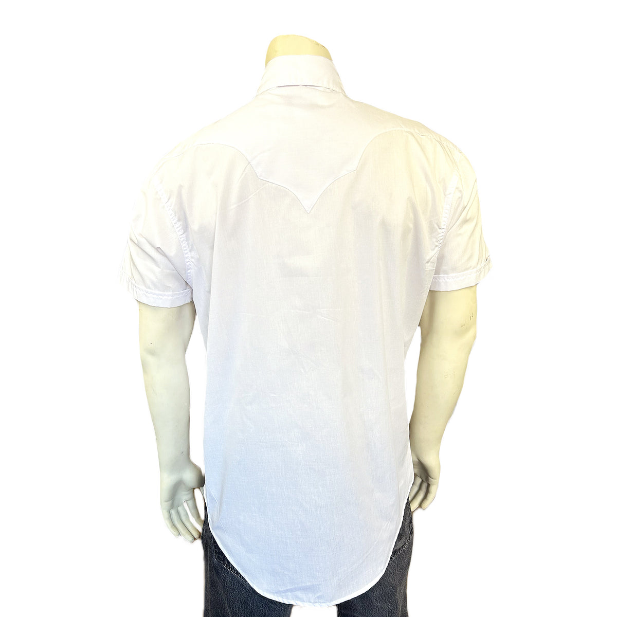 Men's Solid White Cotton Blend Short Sleeve Western Shirt