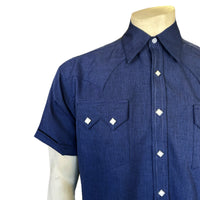 Men's Short Sleeve Navy Western Shirt with UV Protection