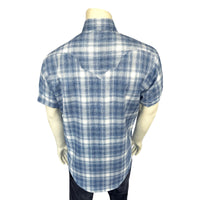 Men's Blue Short Sleeve Shadow Plaid Western Shirt
