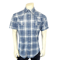 Men's Blue Short Sleeve Shadow Plaid Western Shirt