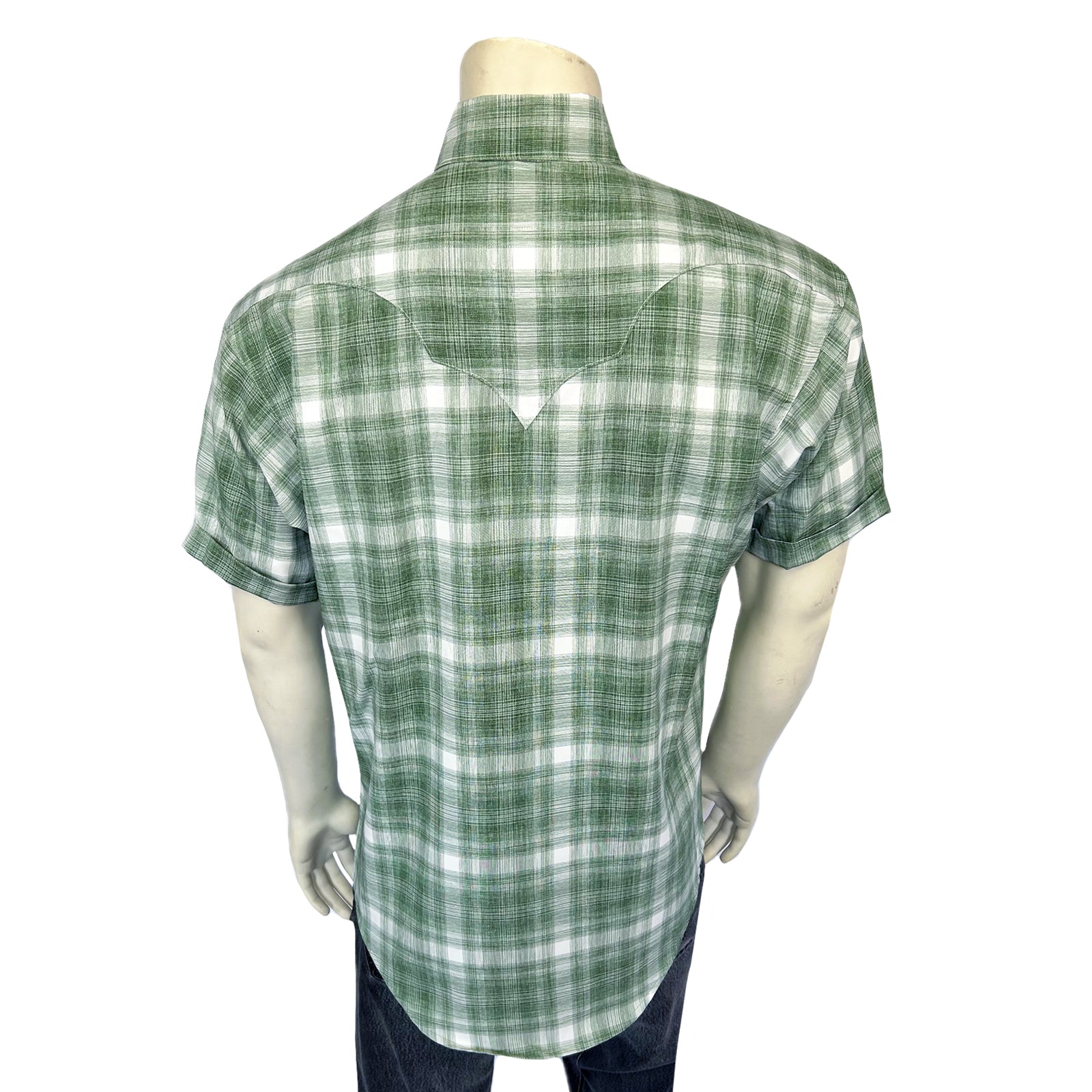 Men's Green Short Sleeve Shadow Plaid Western Shirt