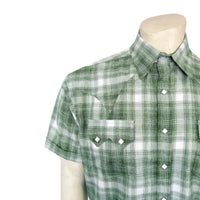Men's Green Short Sleeve Shadow Plaid Western Shirt