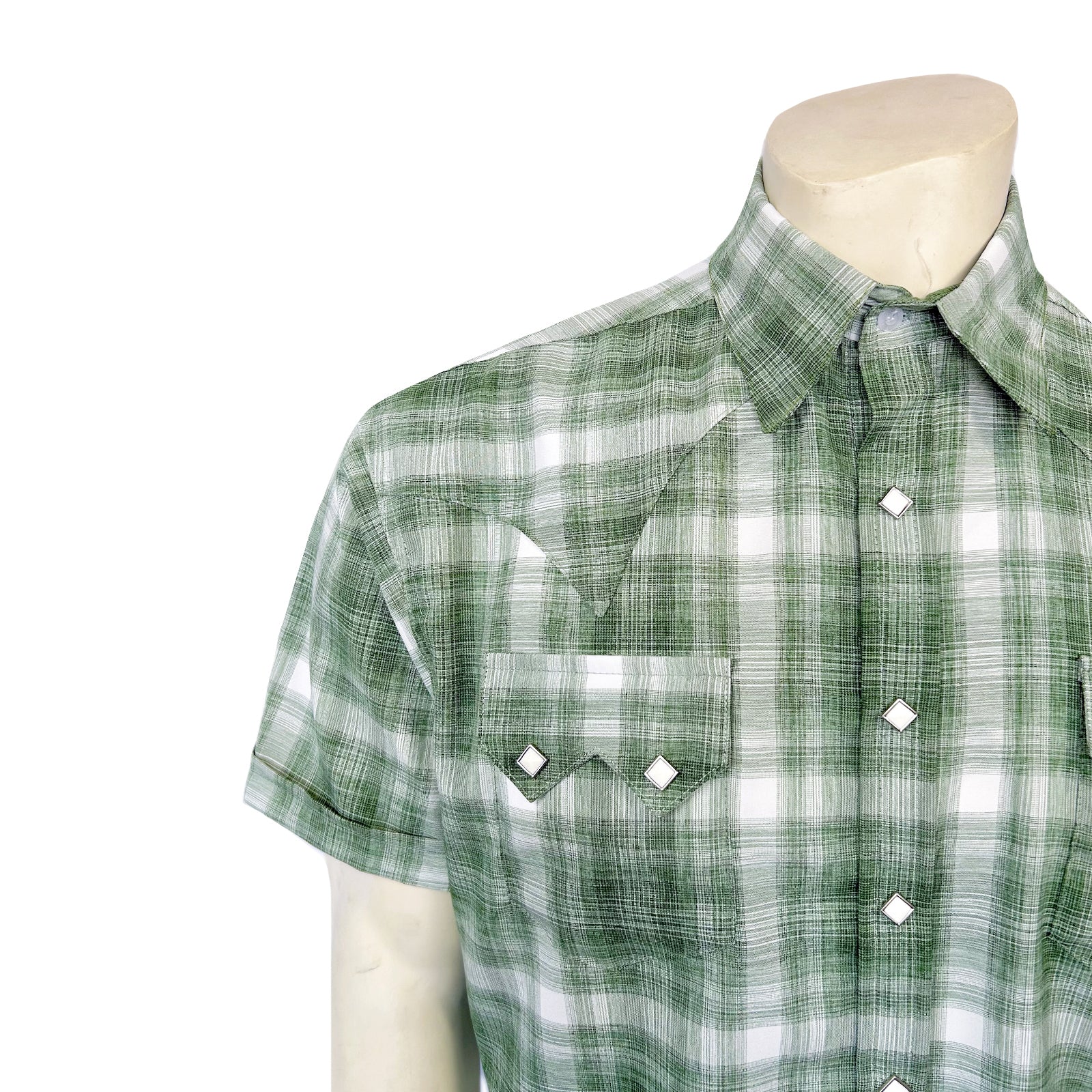 Men's Green Short Sleeve Shadow Plaid Western Shirt