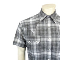 Men's Grey Short Sleeve Shadow Plaid Western Shirt