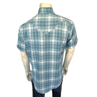Men's Teal Short Sleeve Shadow Plaid Western Shirt