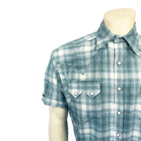 Men's Teal Short Sleeve Shadow Plaid Western Shirt