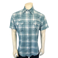 Men's Teal Short Sleeve Shadow Plaid Western Shirt