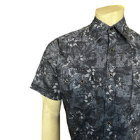 Men’s Black Floral Print Short Sleeve Western Shirt