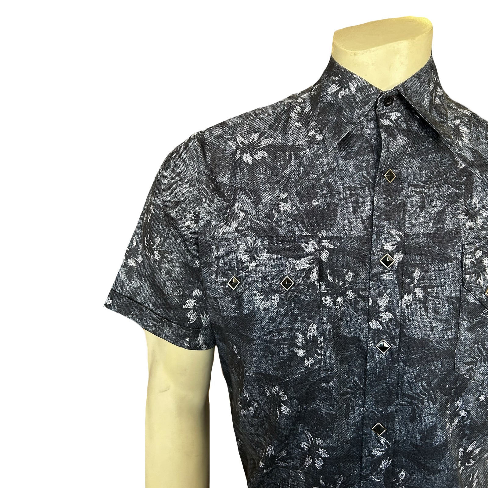 Men’s Black Floral Print Short Sleeve Western Shirt