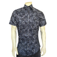 Men’s Black Floral Print Short Sleeve Western Shirt