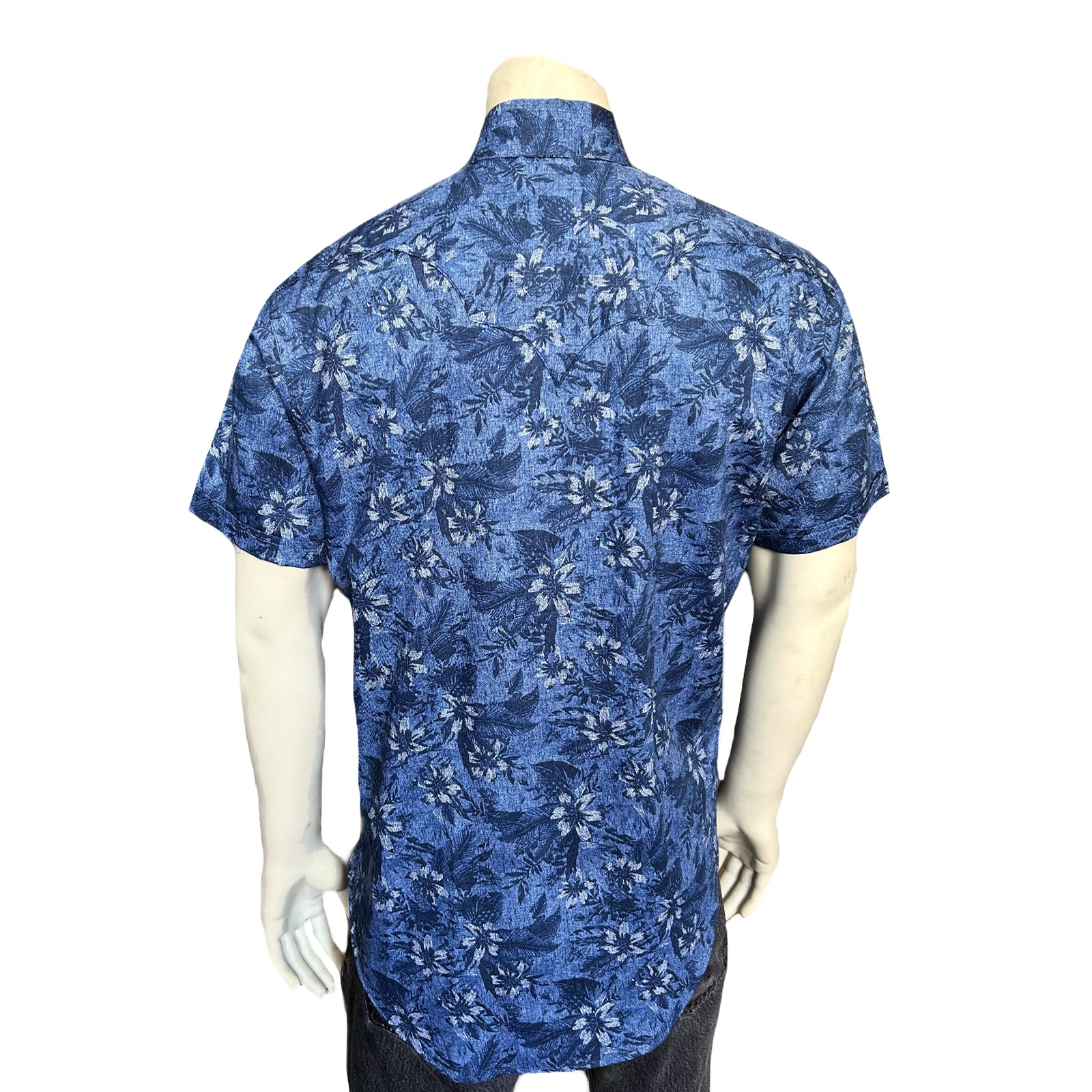 Men’s Blue Floral Print Short Sleeve Western Shirt