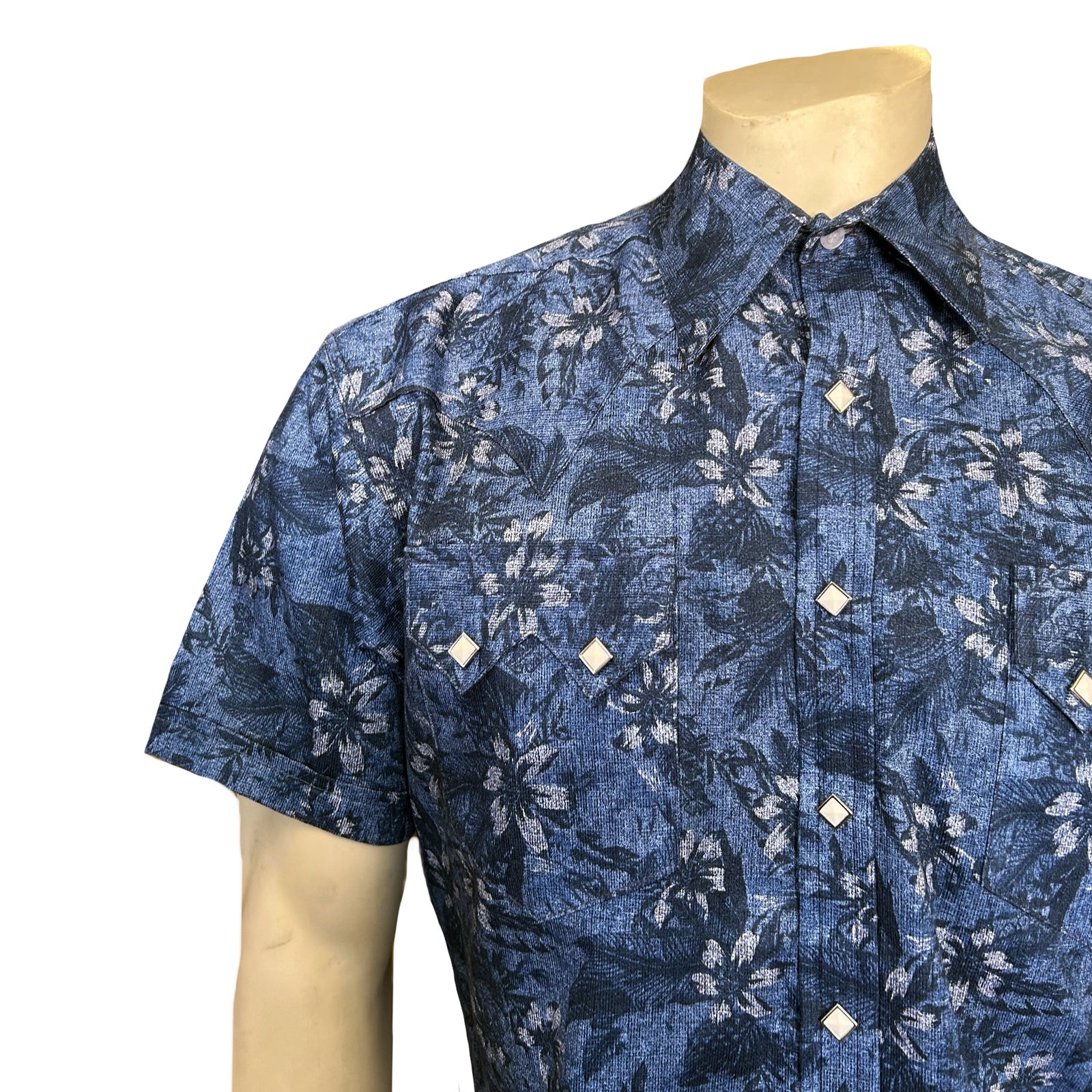 Men’s Blue Floral Print Short Sleeve Western Shirt