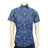 Men’s Blue Floral Print Short Sleeve Western Shirt