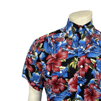 Men’s Short Sleeve Hawaiian Print Western Shirt in Purple