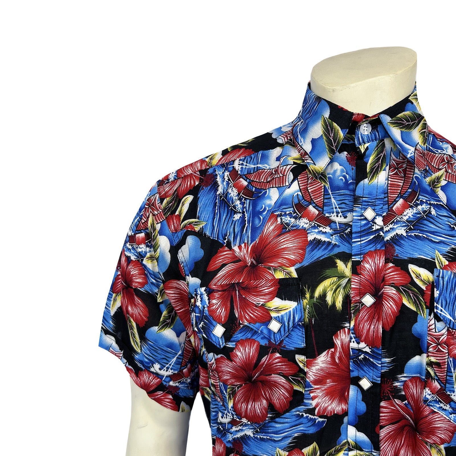 Men’s Short Sleeve Hawaiian Print Western Shirt in Purple