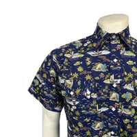 Men’s Short Sleeve Hawaiian Print Western Shirt in Blue