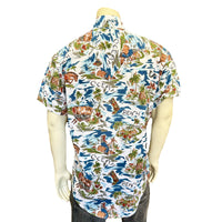 Men’s Blue Western Hawaiian Print Short Sleeve Shirt