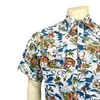 Men’s Blue Western Hawaiian Print Short Sleeve Shirt