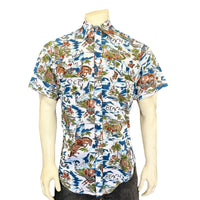 Men’s Blue Western Hawaiian Print Short Sleeve Shirt