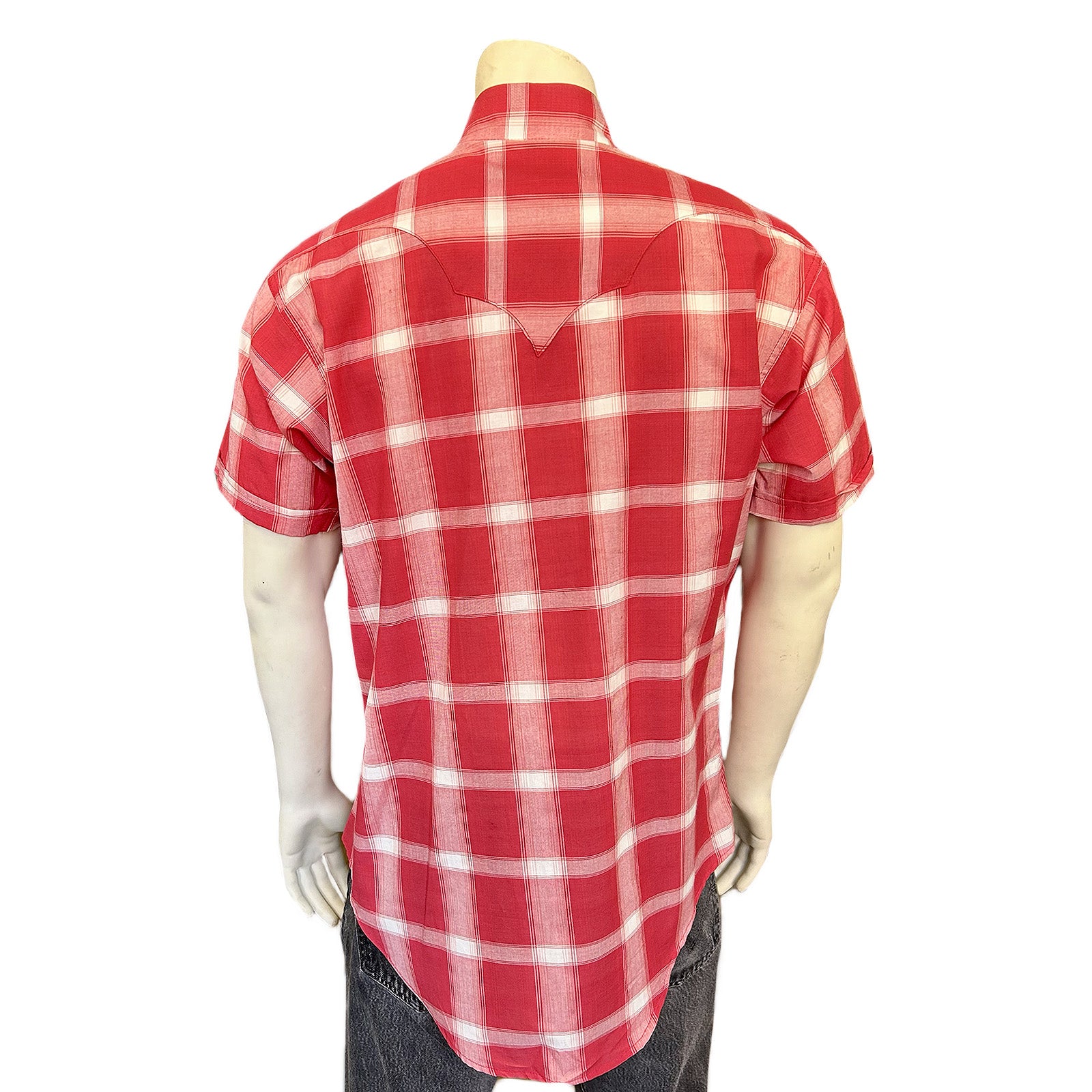 Men's Red & White Shadow Plaid Short Sleeve Western Shirt