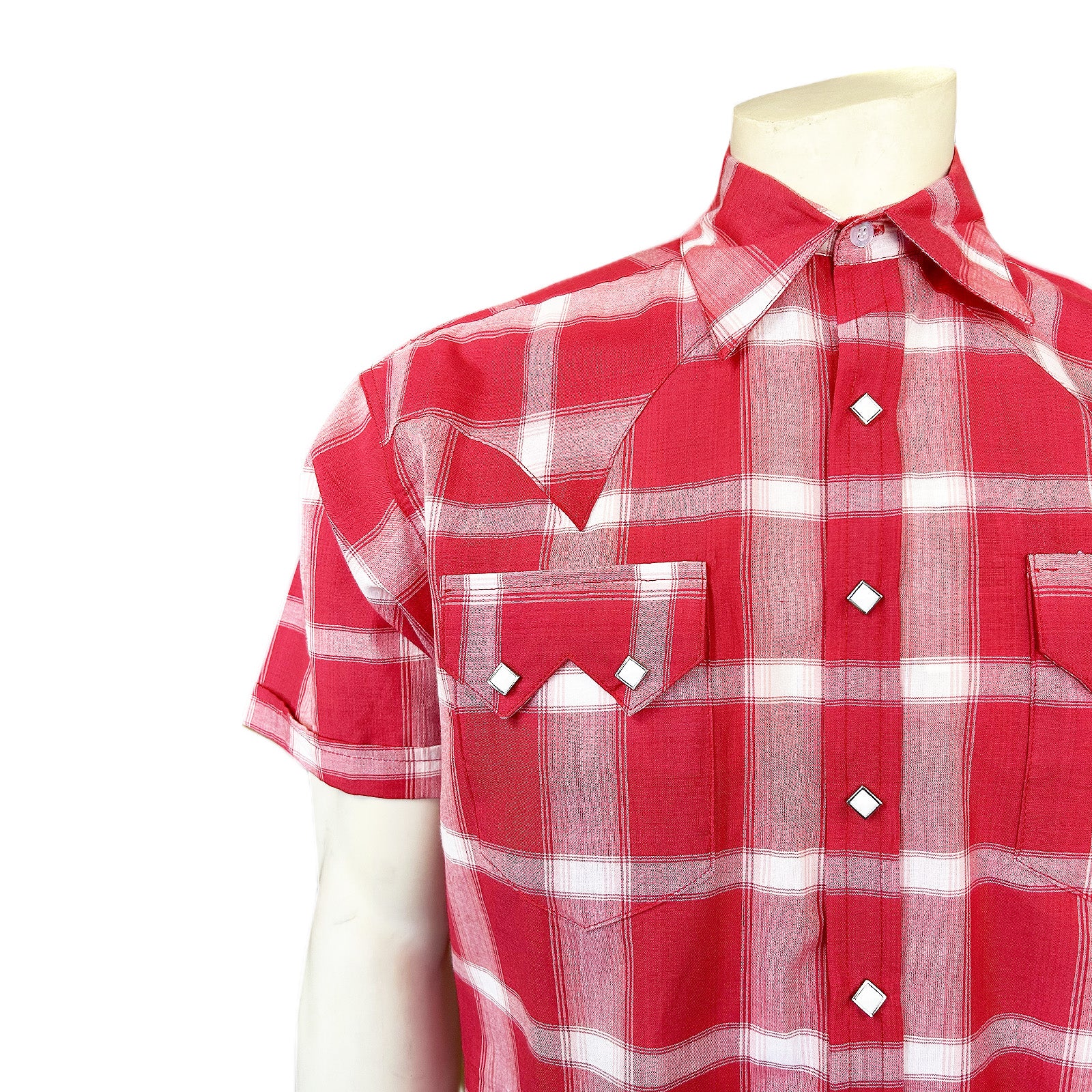 Men's Red & White Shadow Plaid Short Sleeve Western Shirt