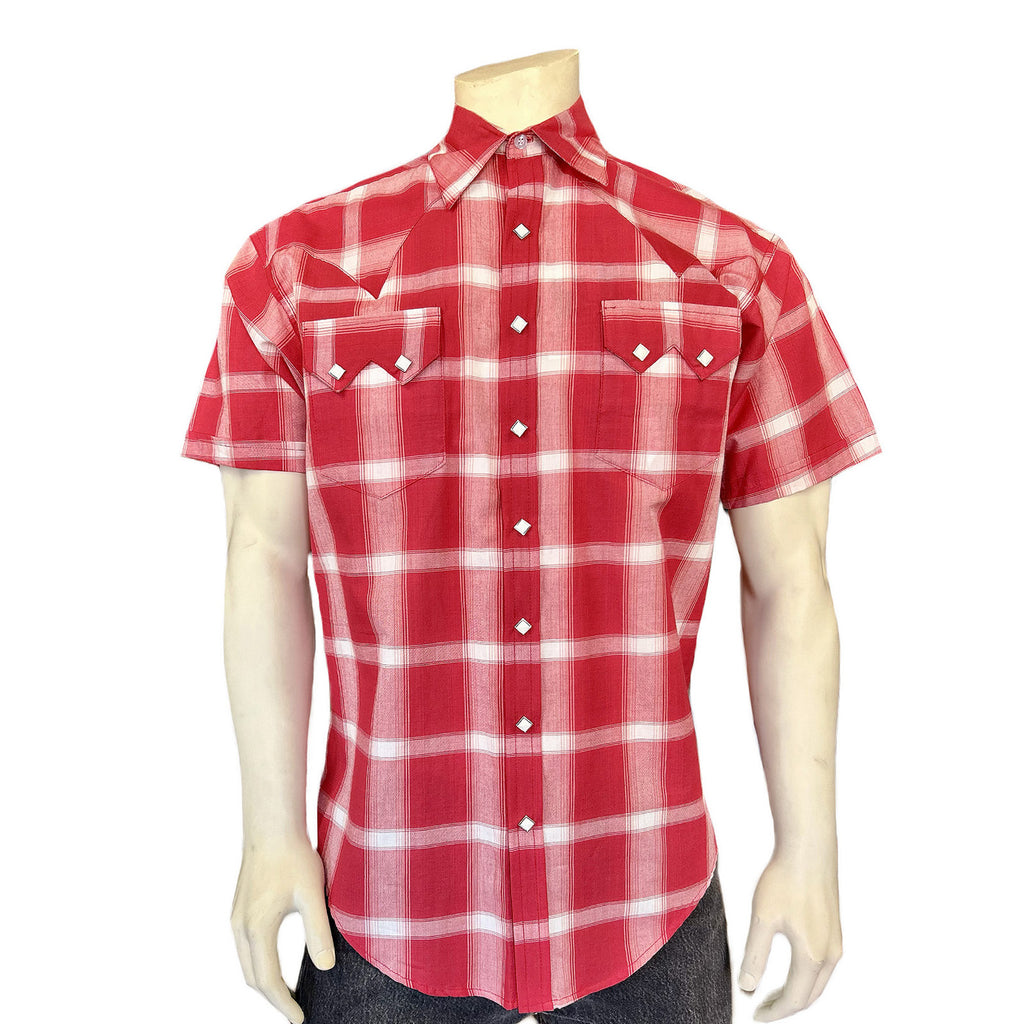 Arizona Pearl Snap Shirt Mens Small Red Plaid Western Short Sleeve