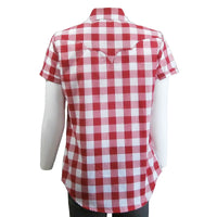 Women's Short Sleeve Red Gingham Check Western Shirt