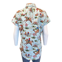Women’s Vintage Light Blue Short Sleeve Print Western Shirt