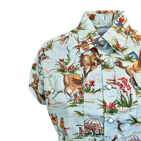 Women’s Vintage Light Blue Short Sleeve Print Western Shirt