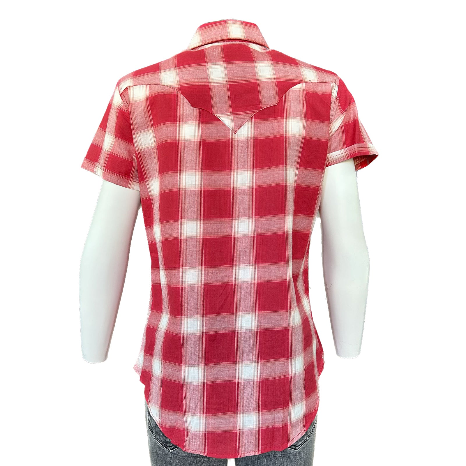 Women's Red Short Sleeve Shadow Plaid Western Shirt