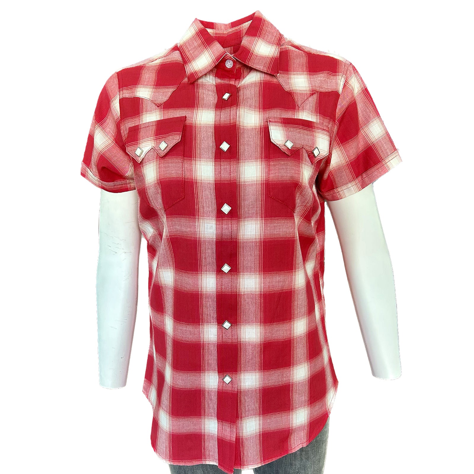 Women's Short Sleeve Shadow Plaid Western Shirt in Red