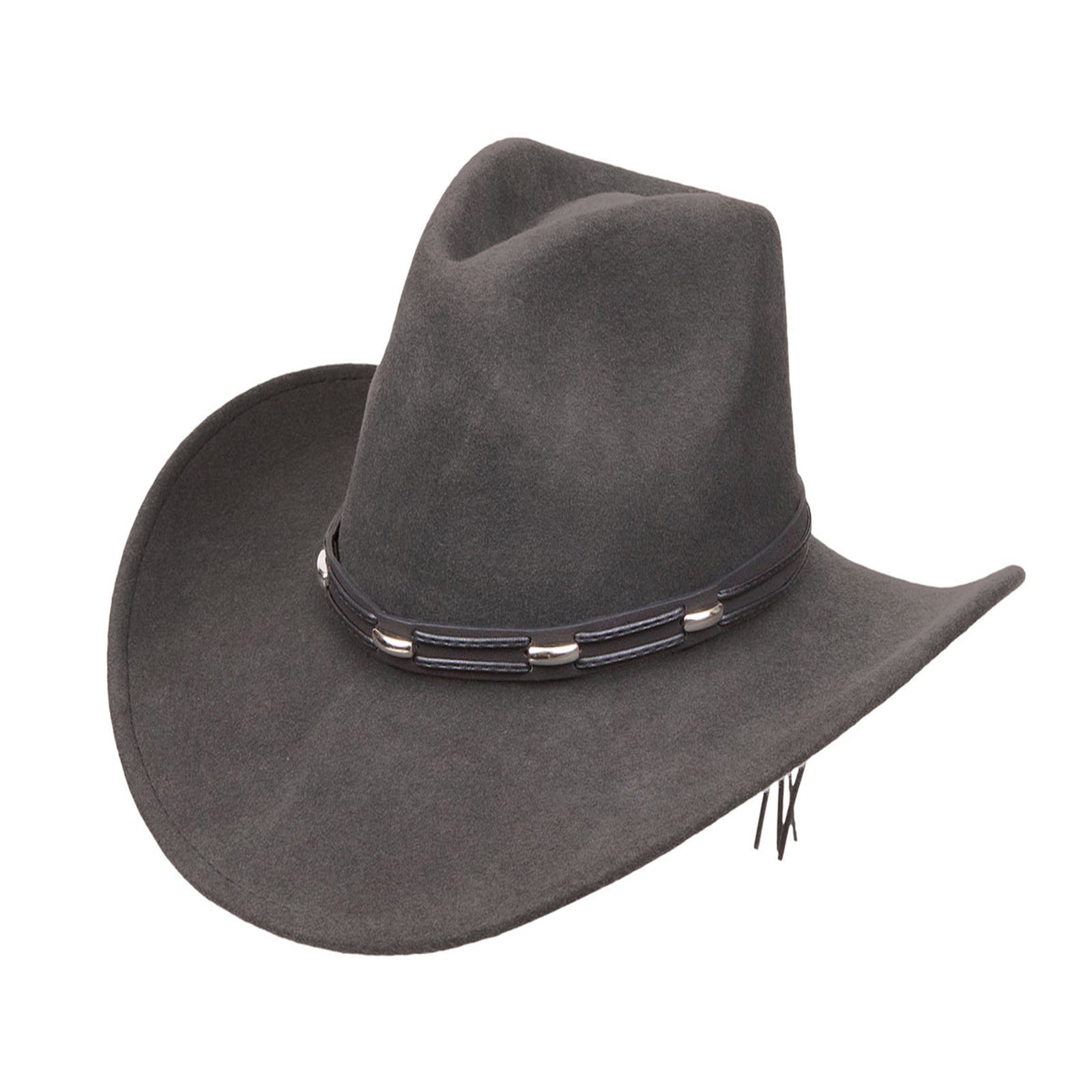 Grey Wool Felt Outback Western Cowboy Hat with Faux Leather Band