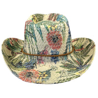 Floral Print Straw Western Hat with Chin Cord