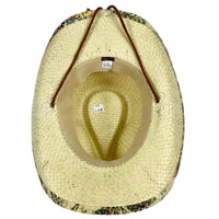 Floral Print Straw Western Hat with Chin Cord