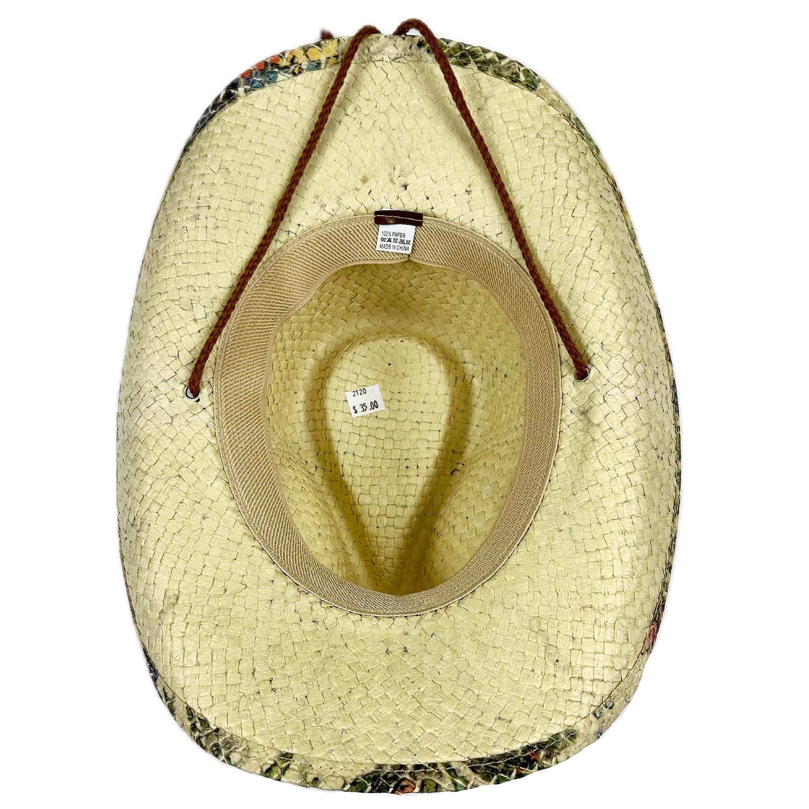 Floral Print Straw Western Hat with Chin Cord